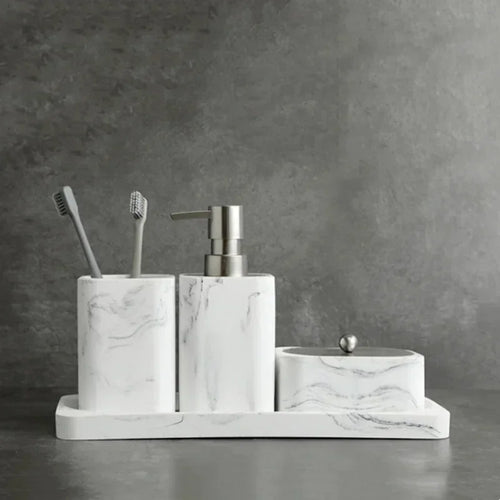 ensemble accessoires en résine et marbre pour salle de bain - vue 4 sur 12
