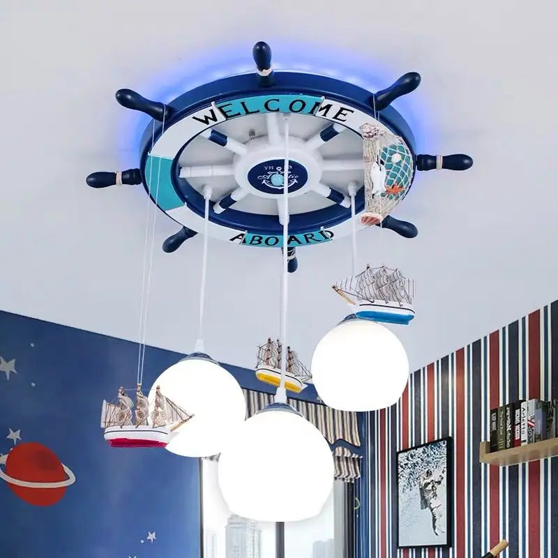 lustre méditerranéen gouvernail avec rétro-éclairage rgb pour enfants