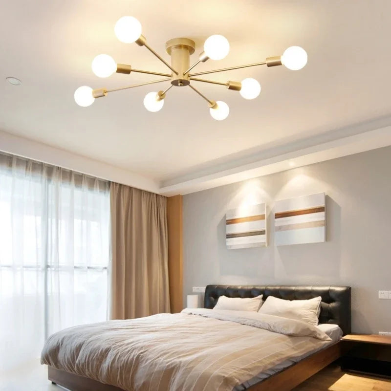 Moderne Créatif LED Plafonnier Lustre Spoutnik Lumière Semi-intégré Nordique Décor À La Maison Luminaires pour Chambre Salon - vue 2 sur 14