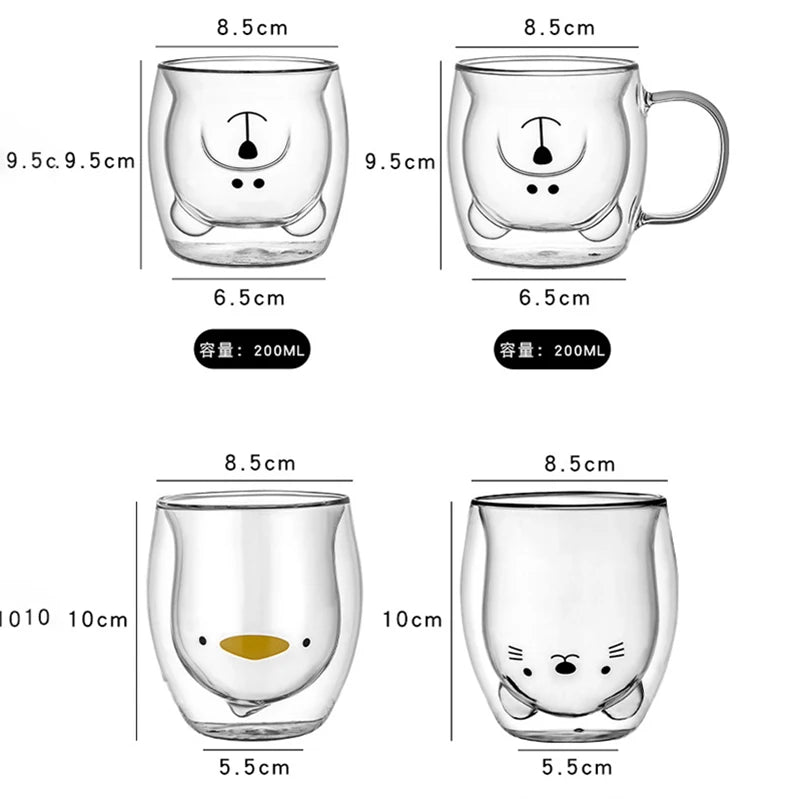 Tasse verre double paroi motif animaux 250ml