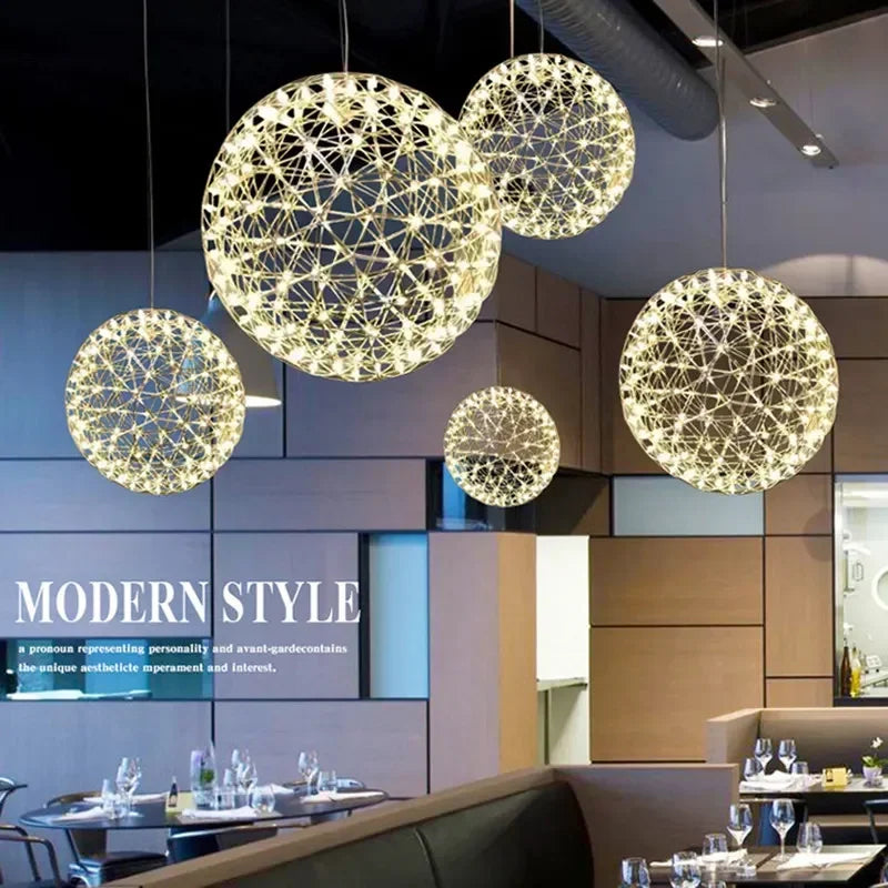 lustre suspension loft en acier inoxydable led spark ball