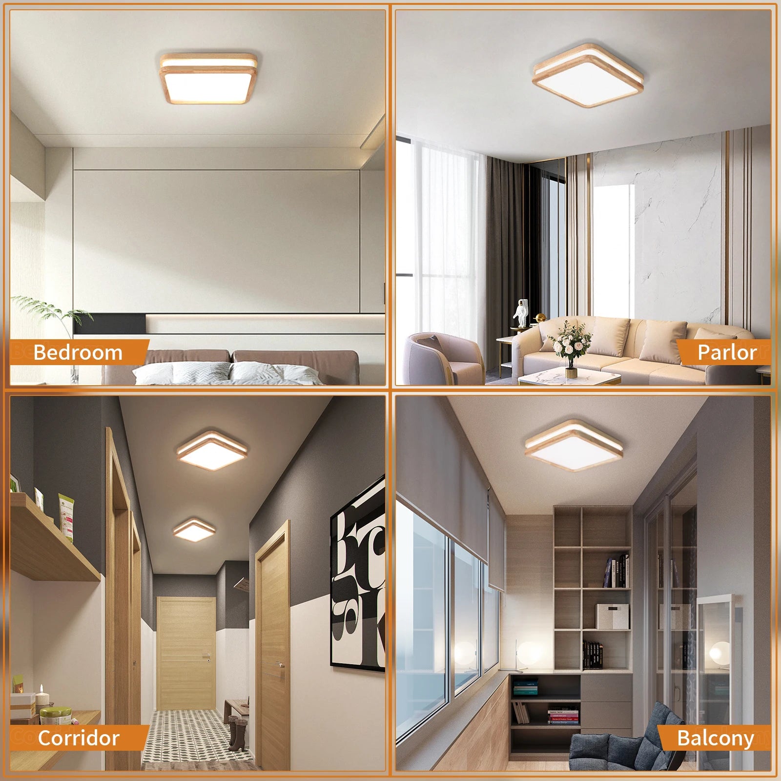 Plafonnier LED en bois lampe carrée nordique moderne maison salon chambre étude Surface luminaire décoration de la maison - vue 4 sur 9