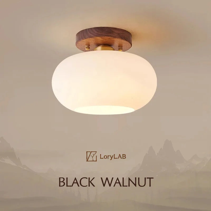 Walnut Wood ceiling light, Wabi-sabi Modern style, Aisle lighting for Bedroom, Living, Corridor, Aisle balcony, Entrance Hall - vue 2 sur 7