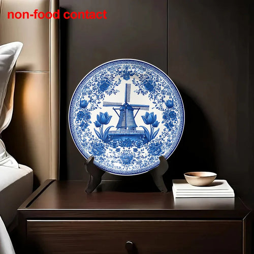 Assiette murale 20 cm porcelaine motif moulin vintage