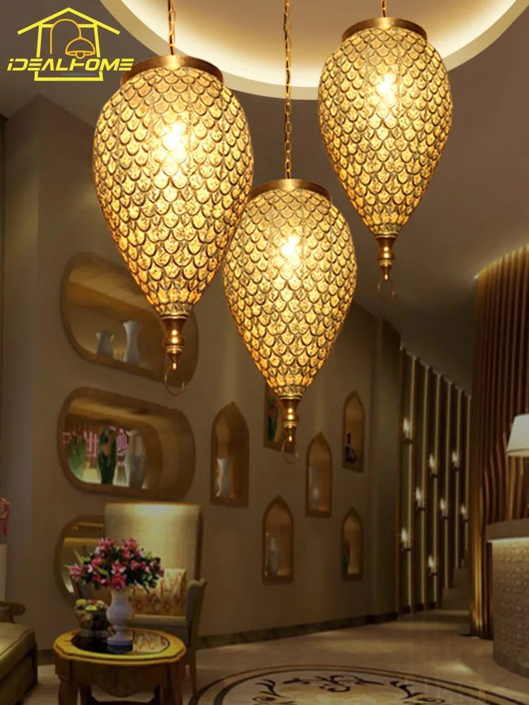 suspension vintage saoudienne en sculpture creuse avec lumière décorative