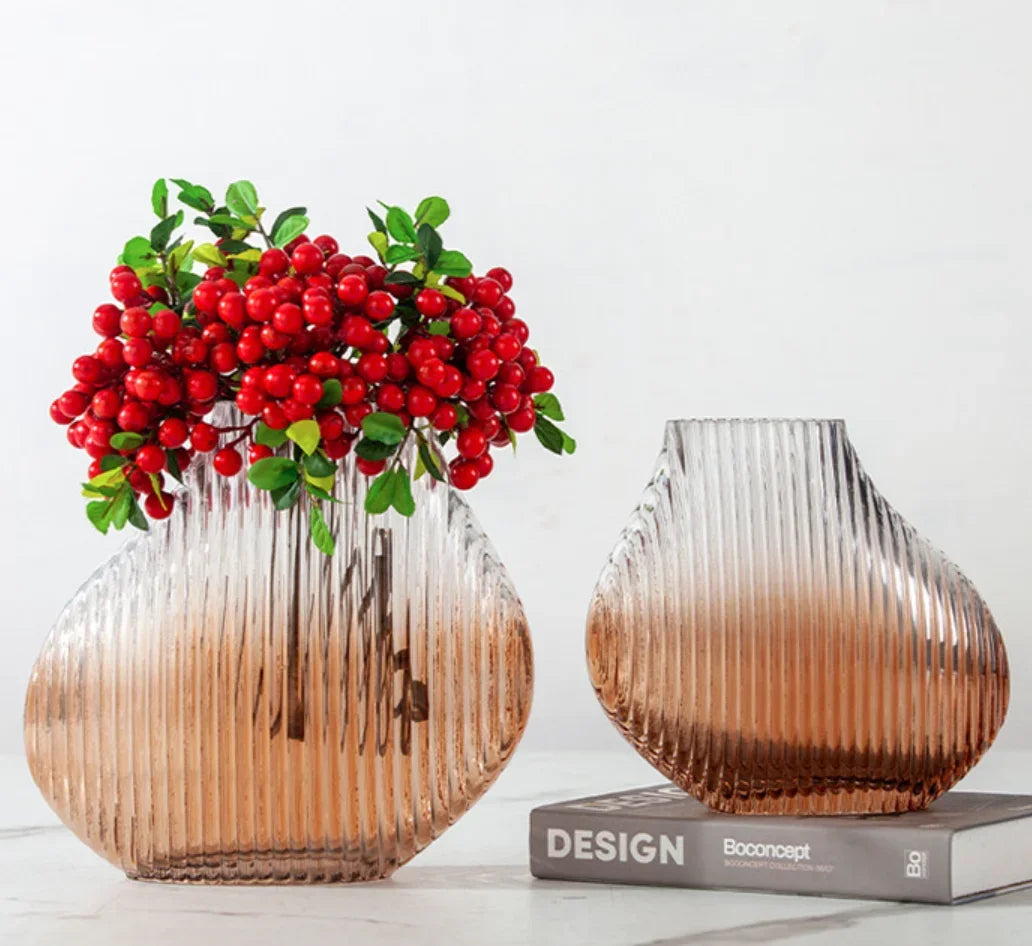 vase en verre soufflé à rayures pour décoration florale créative - vue 6 sur 8