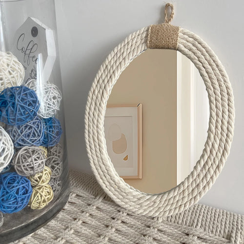 miroir ovale en corde de coton style nautique bohéme