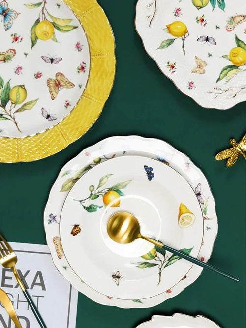 assiette ceramique motif citron style europeen elegant table