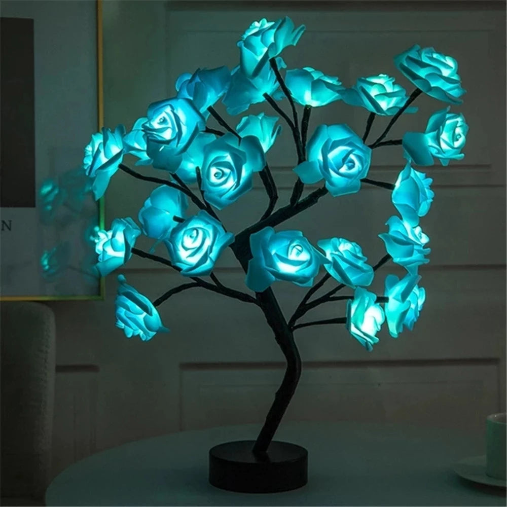 LED Rose Fleur Lampe de Table USB Arbre De Noël Fée Lumières Veilleuses Maison Fête De Mariage Chambre Décoration Cadeau de Fête des Mères - vue 4 sur 8