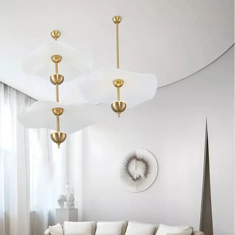 lustre nordique suspendu en acrylique art feuille de lotus moderne - vue 4 sur 11