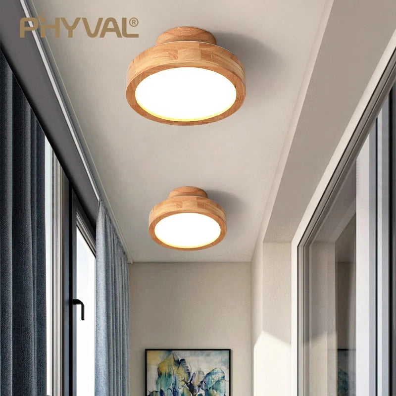 Plafonnier led design nordique en bois naturel montée en surface - vue 4 sur 10