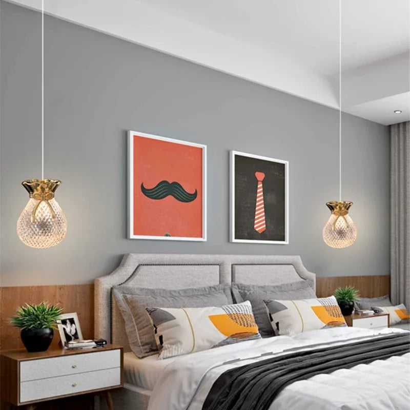 Gold Lucky Bag Chandelier For Living Room Bedroom Bedside Corridor Home Decoration Accessories Led Lighting Decorative Lamps - vue 6 sur 7