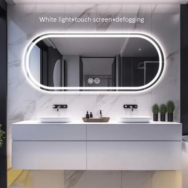 miroir intelligent elliptique lumineux anti-buée trois couleurs mural - vue 18 sur 18