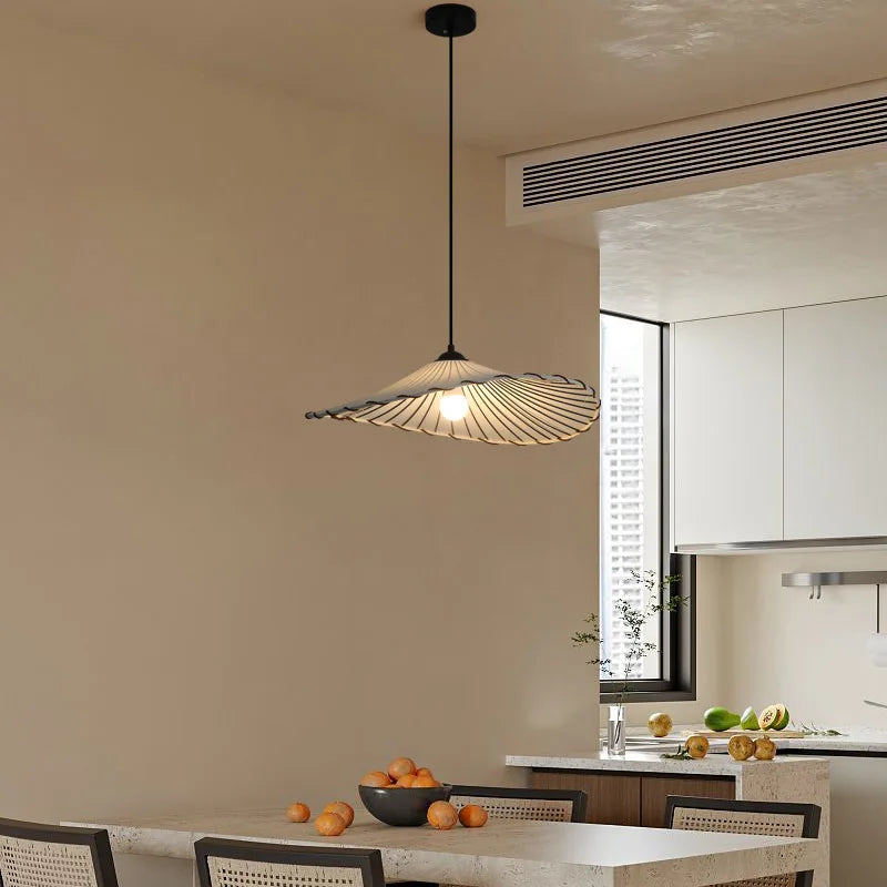 suspension Tissu nordique LED lumière Wabi Sabi pour salon décoration de la maison chambre créative coton lin chapeau