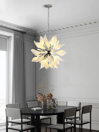 lustre carré en céramique avec pétales de fleurs suspendu