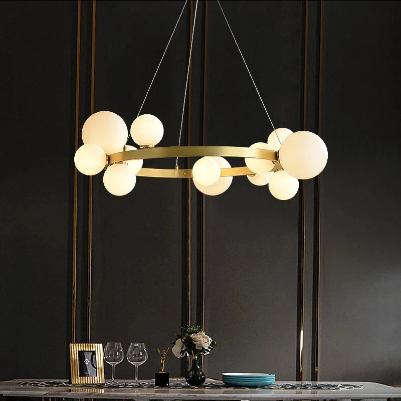 lustre moderne en verre et métal réglable en hauteur pour décoration - vue 3 sur 18