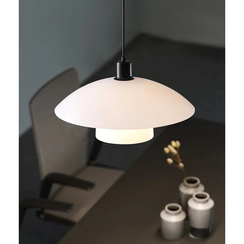 Lamp Glass Pendant Light,with Handblown White Art Glass Shade Adjustable Cord Black Finish Modern Hanging Pendant Light For Kitc - vue 3 sur 7