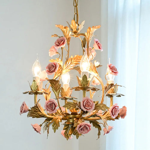 lustre led floral en céramique et cuivre pour intérieur décoratif - vue 2 sur 11