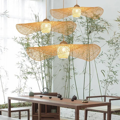 Suspension en bambou de style japonais lampe de plafond créative pour salle à manger lustre de restaurant E27 Luminaire à Suspension - vue 4 sur 6