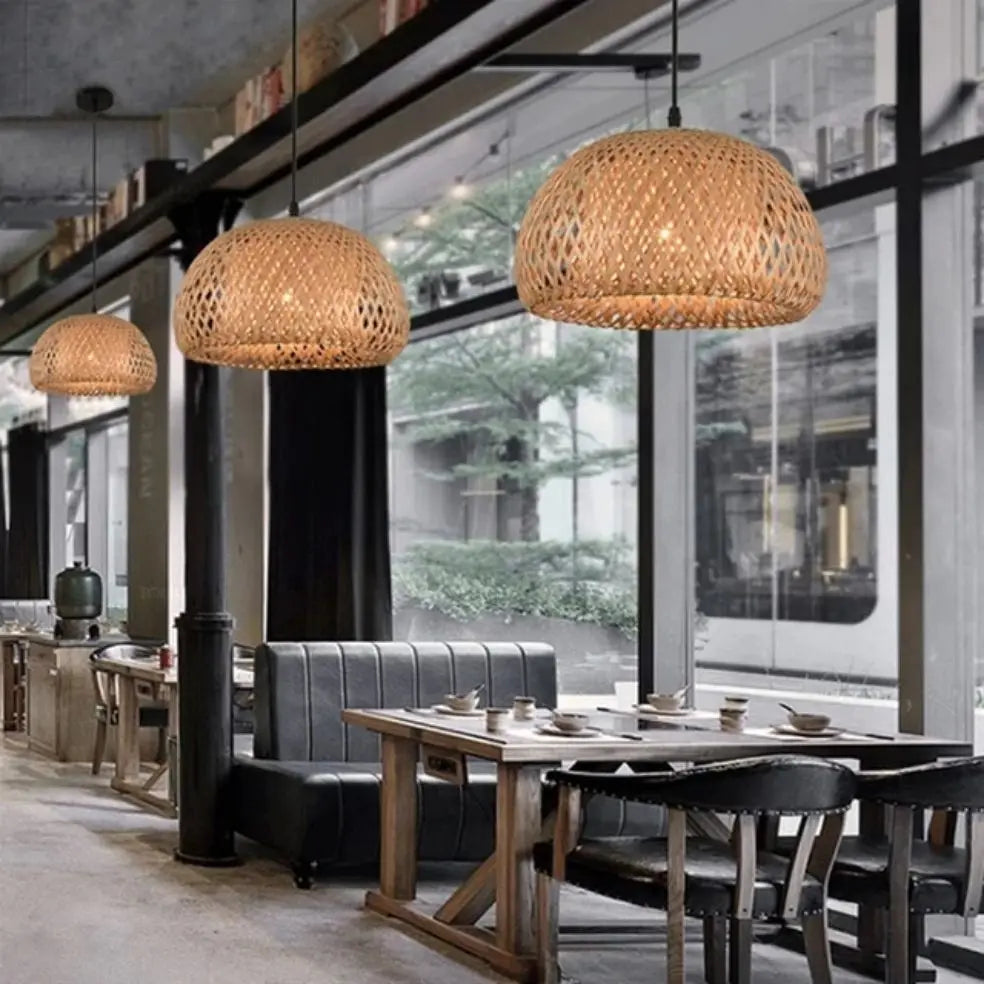 Suspension en bambou tissé à la main rétro salle à manger lanterne lustre E27 jardin maison chambre luminaires décoratifs suspension - vue 4 sur 14