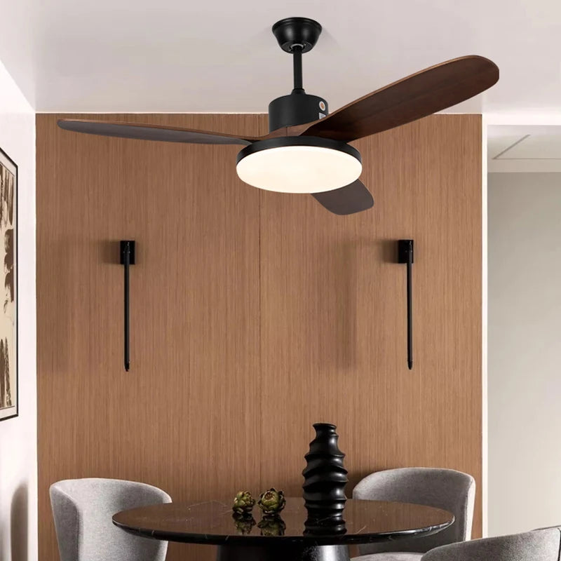 ventilateur de plafond moderne en bois avec lumière led et télécommande - vue 4 sur 12