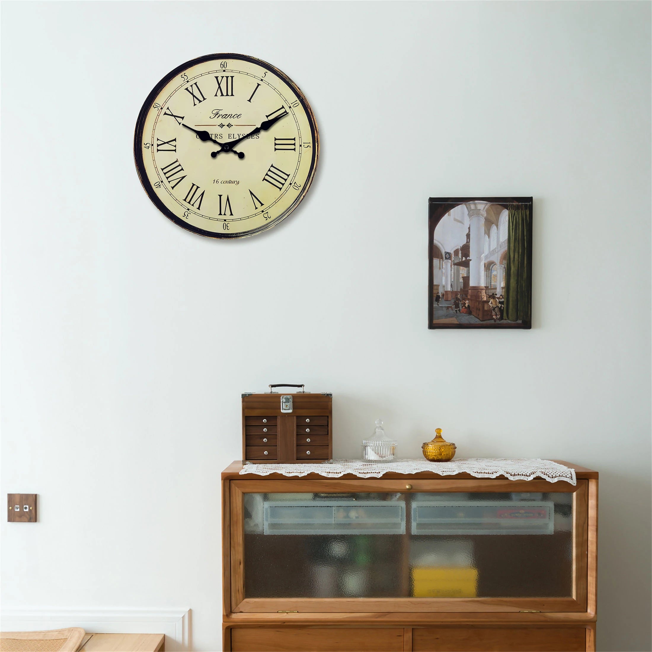 horloge murale en bois style XVIe siècle décoration maison silencieuse - vue 5 sur 7