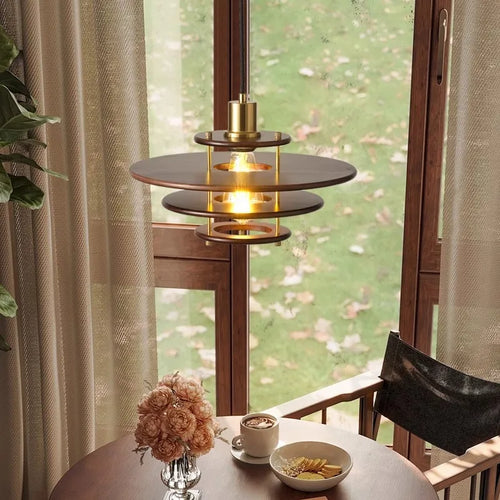 lustre en bois massif soucoupe volante design rétro pour bar et restaurant - vue 2 sur 6