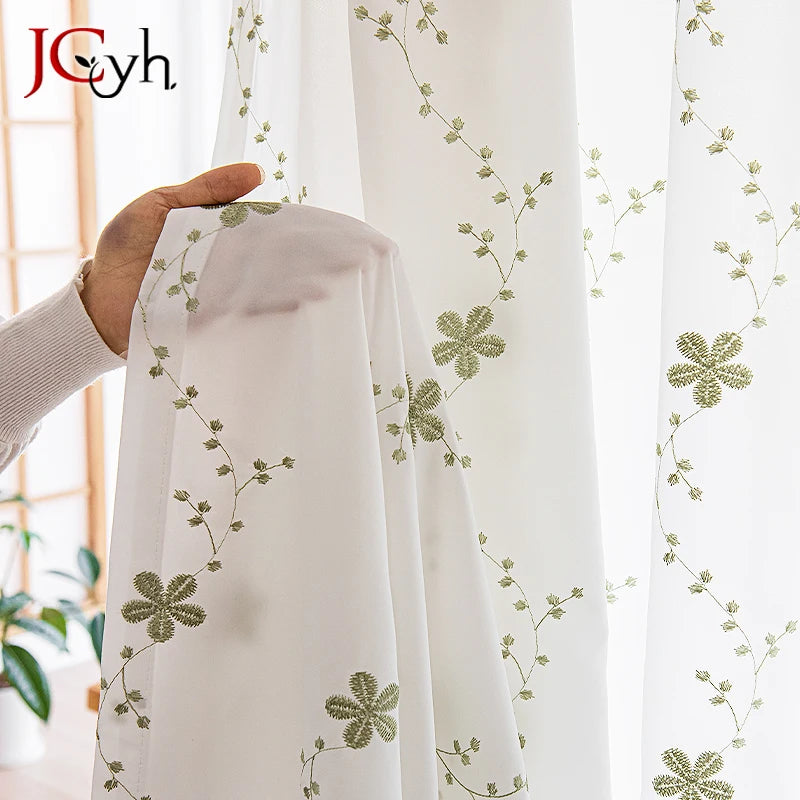 Voilage brodé floral style champetre pour salon chambre - vue 2 sur 8