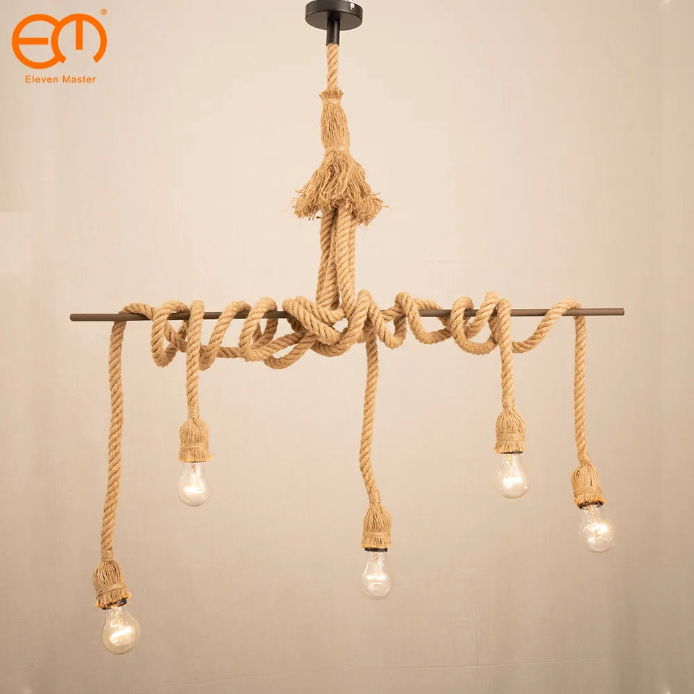 Suspension vintage en corde de chanvre