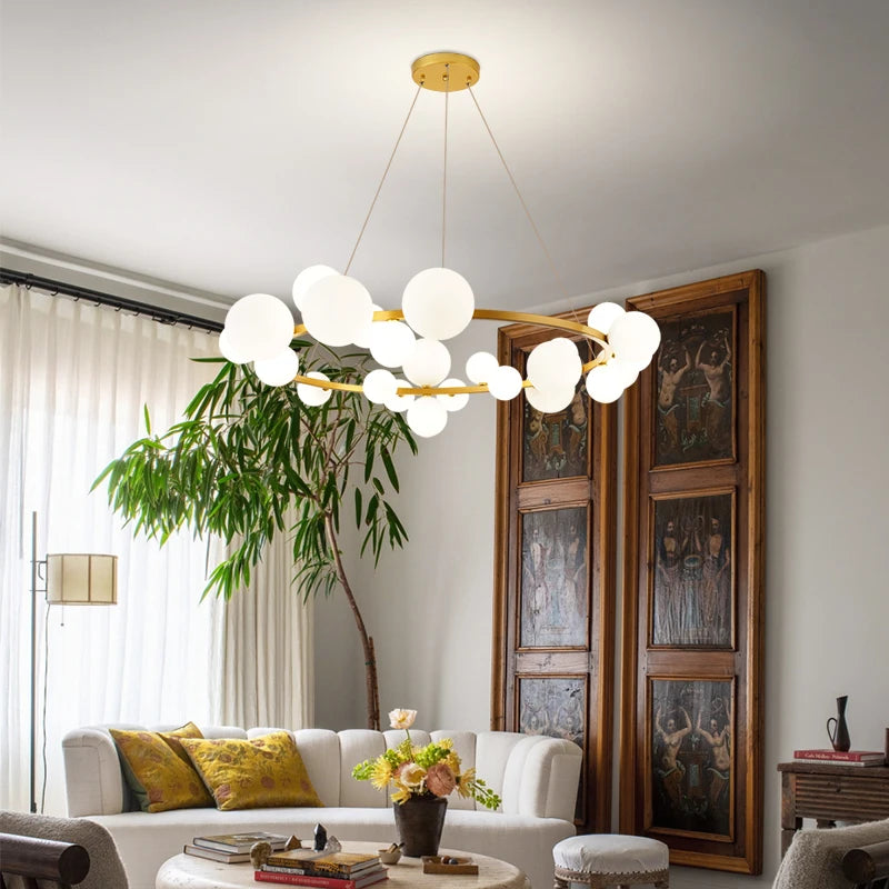 lustre moderne en verre et métal réglable en hauteur pour décoration - vue 6 sur 18