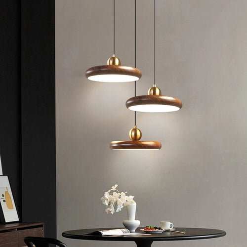lustre en fer imitation grain de bois luminaire suspendu variable - vue 2 sur 7