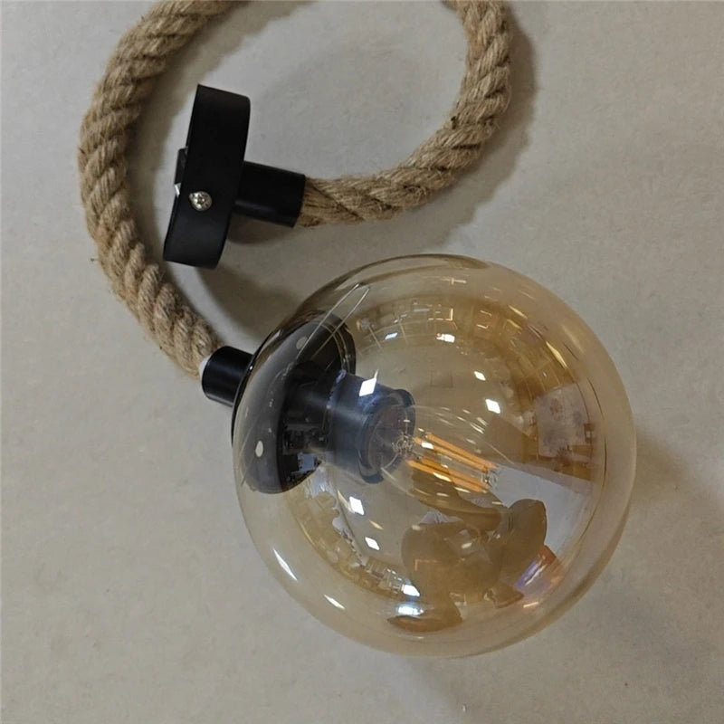 corde de chanvre avec boule de verre lumière led tissage à la main - vue 6 sur 11