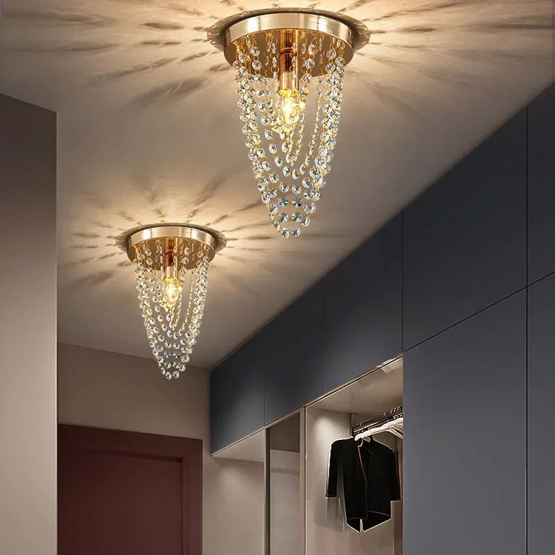 plafonnier led en bois style bohème moderne avec cristal élégant - vue 2 sur 20