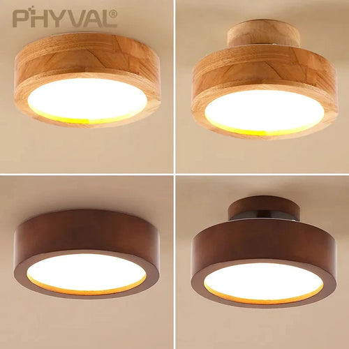 Plafonnier led design nordique en bois naturel montée en surface