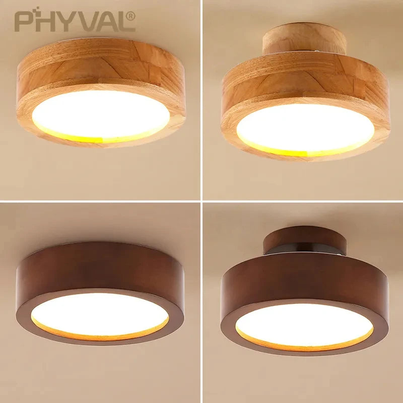 Plafonnier led design nordique en bois naturel montée en surface - vue 3 sur 10