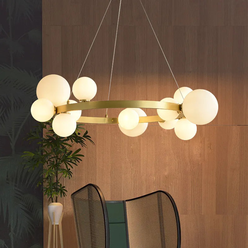 Lustre LED design doré rond à boules en verre - vue 5 sur 18