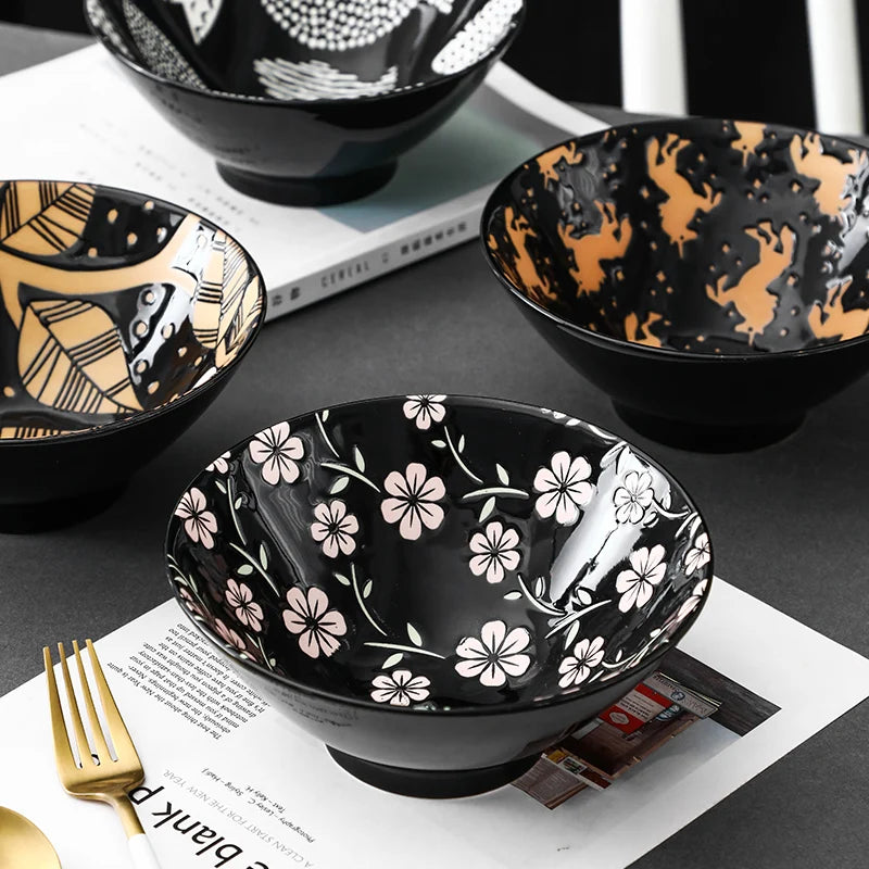Bol ramen en céramique motif floral 1 2l - vue 4 sur 7
