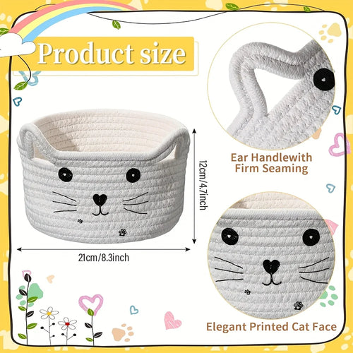 panier en corde de coton pour jouets animaux mignon avec oreilles - vue 5 sur 11