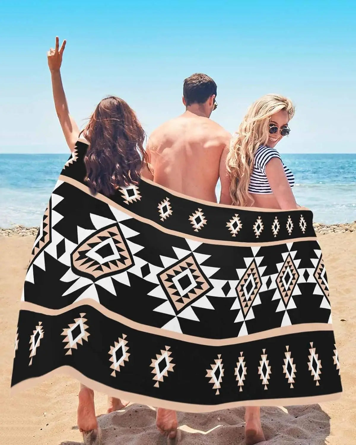 Serviette de plage motifs aztèques douce absorbante légère - vue 3 sur 6