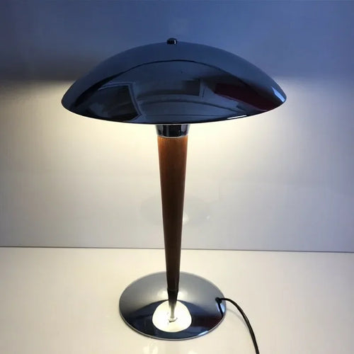 lampe de bureau nordique en bois avec abat-jour chromé