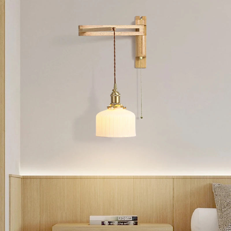 applique murale en verre bois et céramique lampe pliable à bras pivotant - vue 4 sur 14