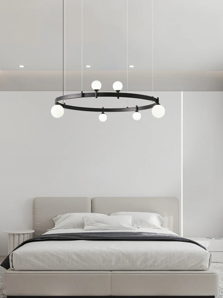 suspension circulaire en fer et verre pour décoration intérieure - vue 4 sur 8