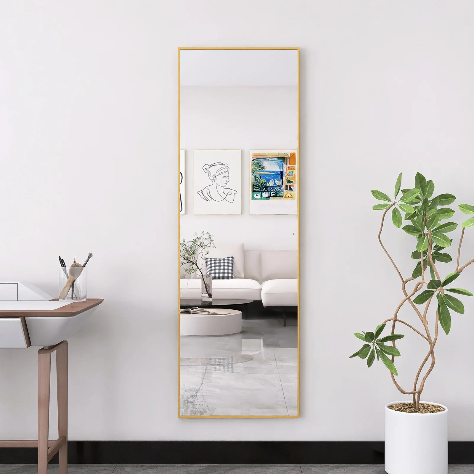miroir cosmétique en verre trempé avec cadre en aluminium doré - vue 4 sur 7