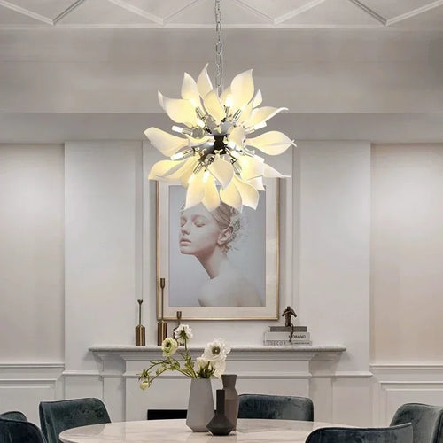 lustre moderne en céramique avec pétales de fleurs et lumière led - vue 2 sur 15