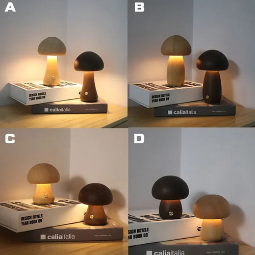 Lampe led champignon veilleuse en bois avec interrupteur tactile - vue 4 sur 11