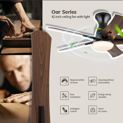 ventilateur de plafond moderne en bois avec télécommande et lumière - vue 4 sur 8