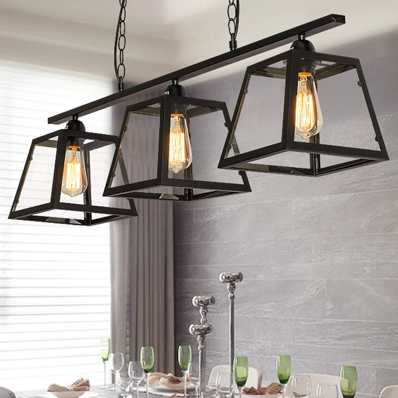 LOFT Vintage industriel vent verre cadre fer Art suspension lampe Restaurant Bar café Internet Bar noir trois tête suspension - vue 3 sur 7