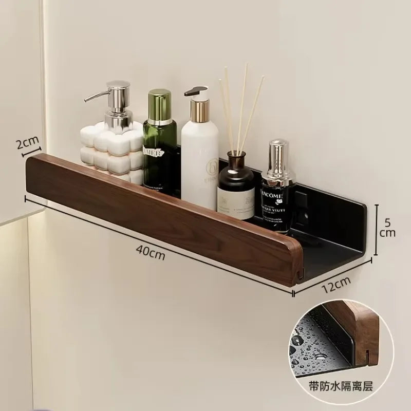 étagère murale en noyer pour rangement et porte-serviettes - vue 3 sur 10