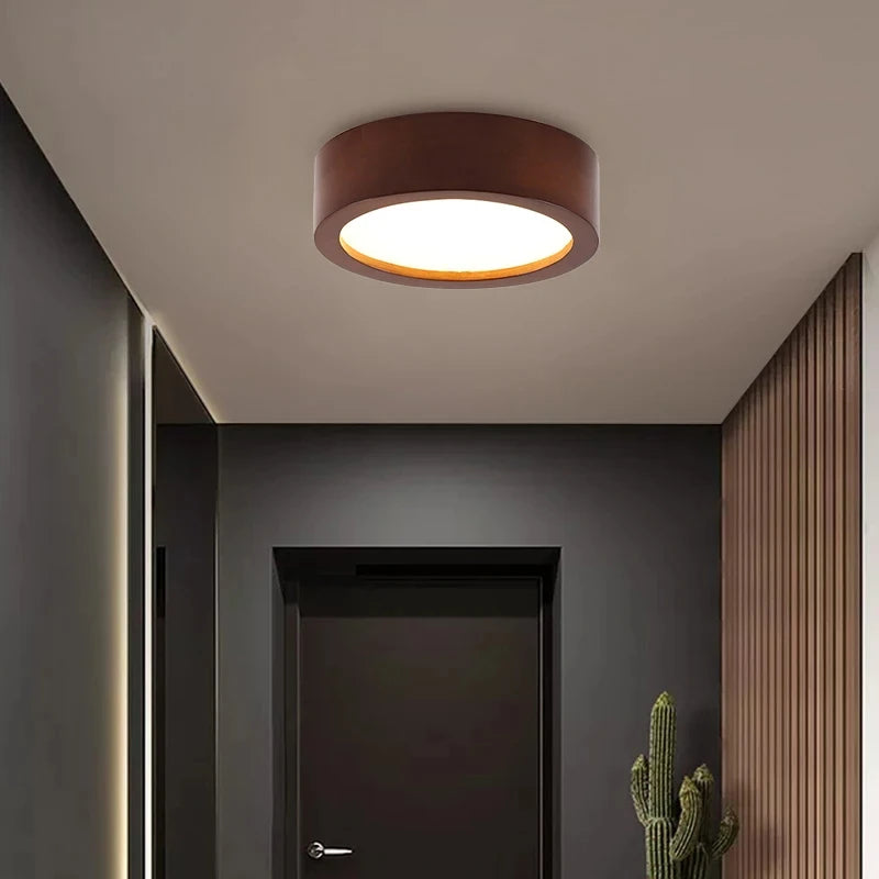 Plafonnier led design nordique en bois naturel montée en surface - vue 5 sur 10