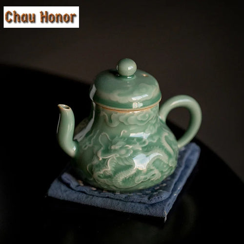 Théière céladon yue kiln dragon phénix relief filtre